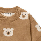 Wilson & Frenchy Organic Knitted Jacquard Jumper a brown sweater with bear patterns.
