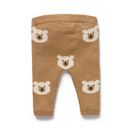 Wilson & Frenchy Organic Knitted Leggings, a brown knitted baby leggings with bear faces.