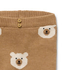 Wilson & Frenchy Organic Knitted Leggings, a brown knitted baby leggings with bear faces.