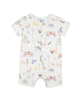 Bebe Chester Farm Print SS Zip Romper