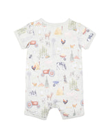 Bebe Chester Farm Print SS Zip Romper