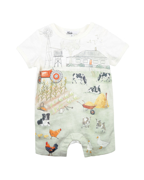 Bebe Chester Farm SS Romper YS24397 - Cloud