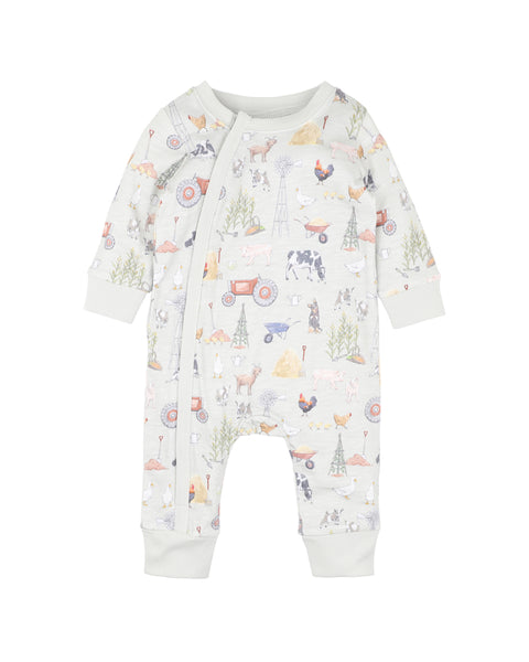 Bebe Chester Farm Print Ls Zip Romper