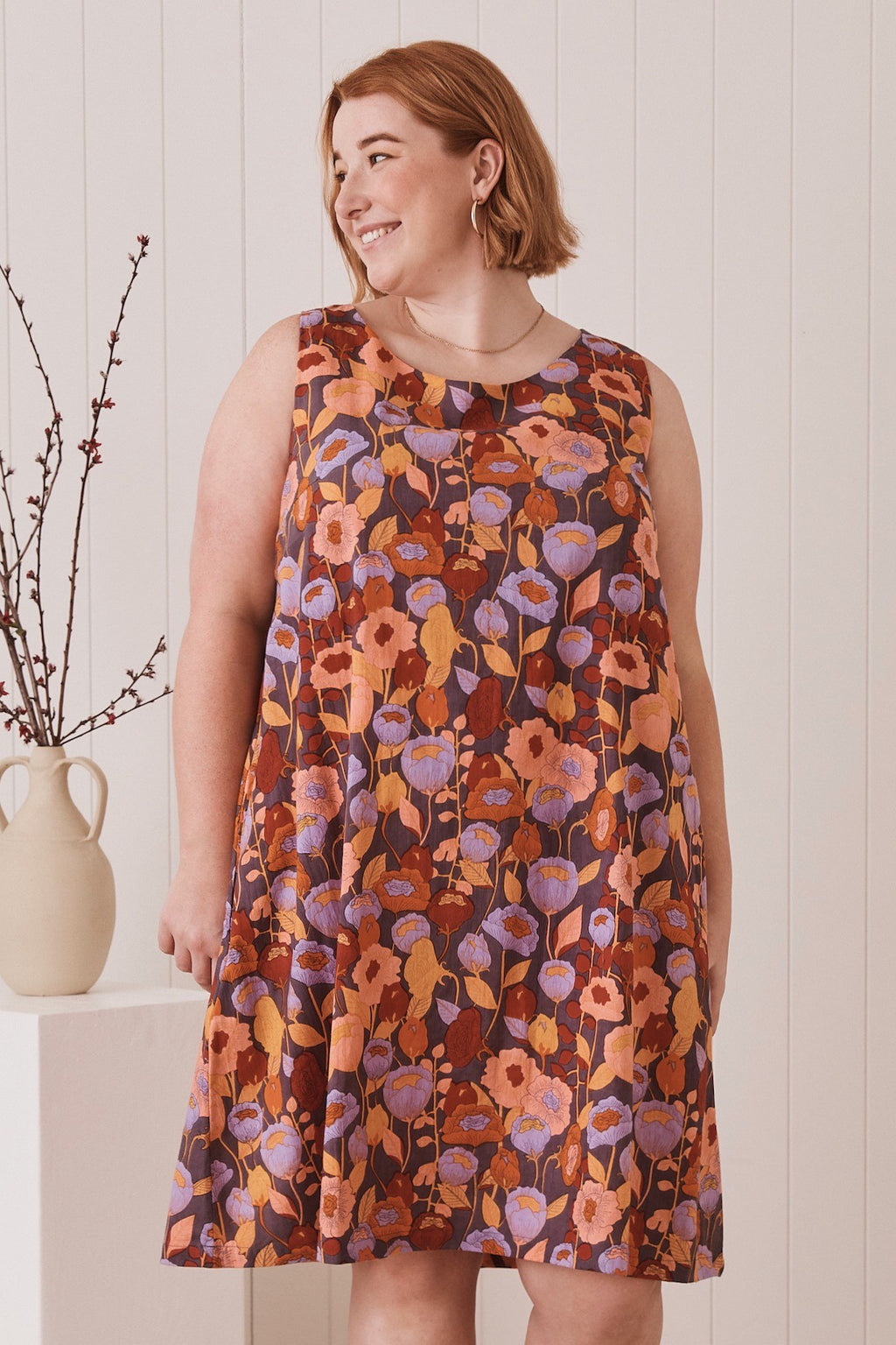 MahaShe Ziggy Tunic in Poppy Peach | 100% Organic Cotton Floral Mini Dress