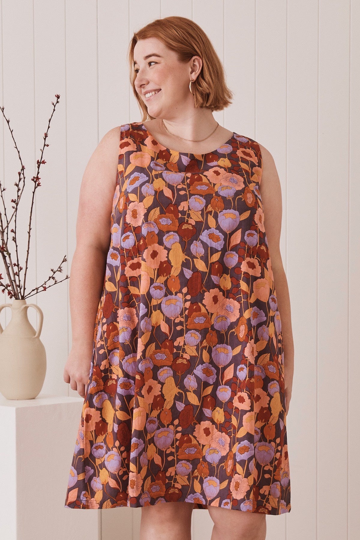 MahaShe Ziggy Tunic in Poppy Peach | 100% Organic Cotton Floral Mini Dress
