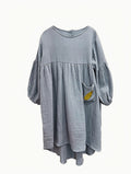 Evie Dress Periwinkle Muslin Cotton in white background.