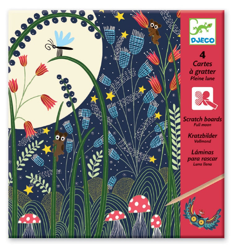 Djeco Full Moon Scratch Art Kit – 4-Piece Nature Inspired DIY Craft Set for Kids