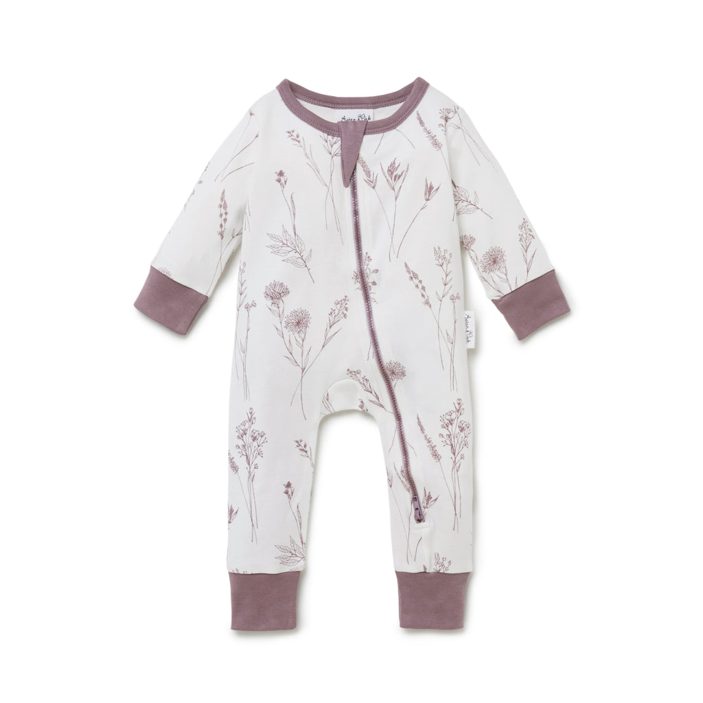 Aster & Oak Organic Wildflower Zip Romper - Floral Onesie