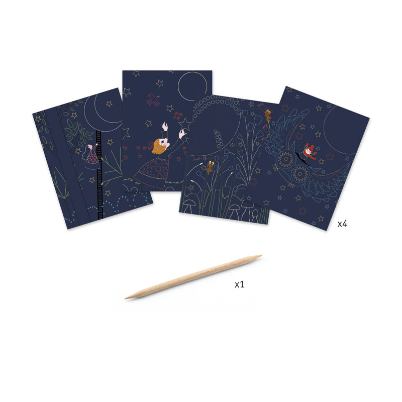 Djeco Full Moon Scratch Art Kit – 4-Piece Nature Inspired DIY Craft Set for Kids